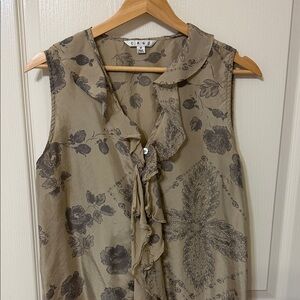 CAbi Floral Ruffle Blouse - Tan and Black